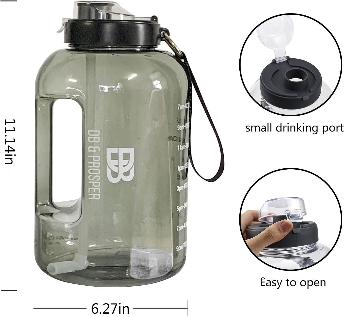 Large One Gallon Black Motivational Water Bottle with Time Marker | Bottles | Hydration | Gym | Exercise | Hiking | Camping | Water Jugs | Sports Accessories | Wellness