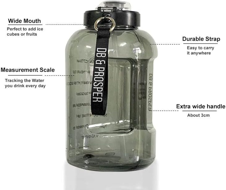 Large One Gallon Black Motivational Water Bottle with Time Marker | Bottles | Hydration | Gym | Exercise | Hiking | Camping | Water Jugs | Sports Accessories | Wellness