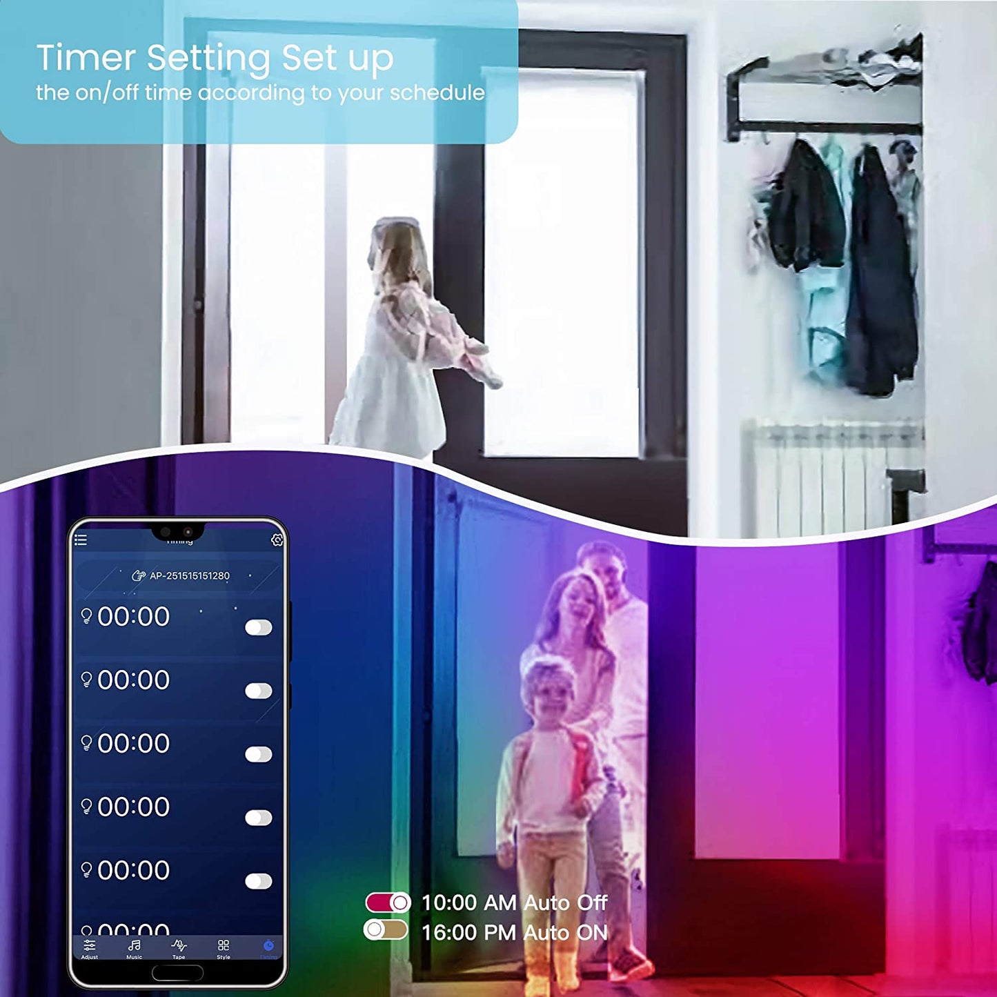 50 FT LED Strip Lights,Bluetooth LED Lighting for Bedroom, Color Changing Light Strip with Music Sync, Phone Controller and IR Remote(App+Remote +Mic).